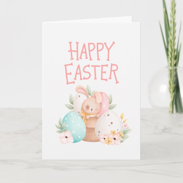 Pink Bunny Easter Holiday Card Tack Kort (Framsida)