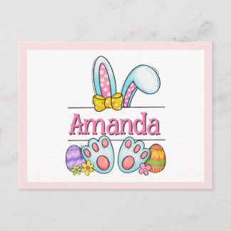 Pink Bunny Easter Postcard Vykort