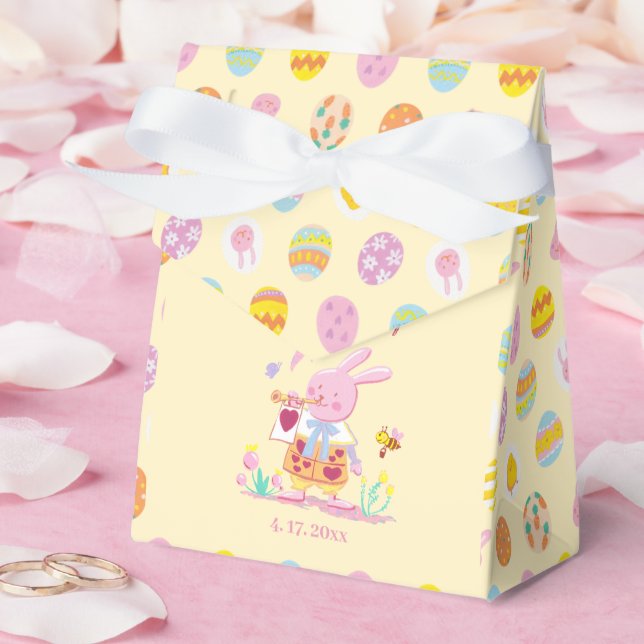 Pink Bunny & Egg Pattern Yellow Kids Birthday Presentaskar (Bröllop)