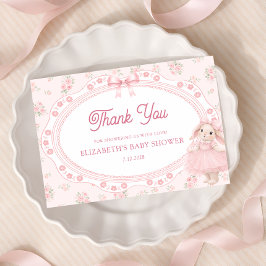 Pink Bunny Preppy Baby Shower Thank You  Card Kort