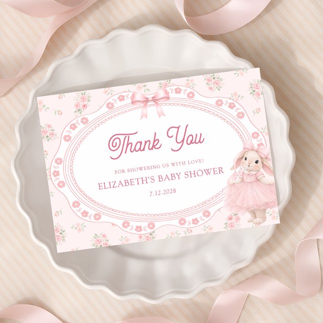 Pink Bunny Preppy Baby Shower Thank You  Card Kort (Skapare uppladdad)