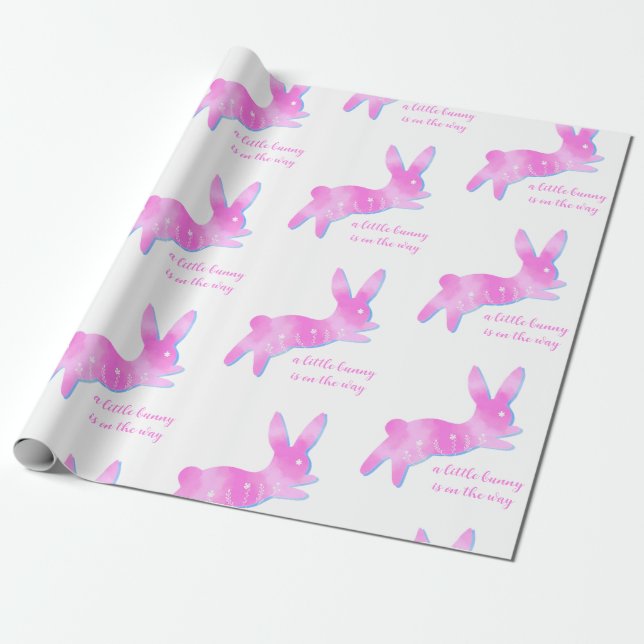 Pink Bunny Silhouette Cute Custom Girl Baby Shower Presentpapper (Utrullad)