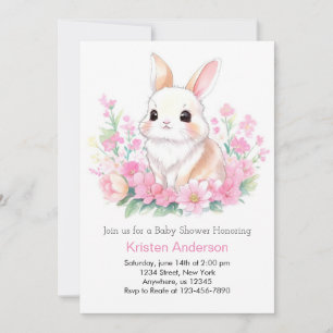 Pink Bunny's Whimsical Woodland Flickig Bebis Show Inbjudningar