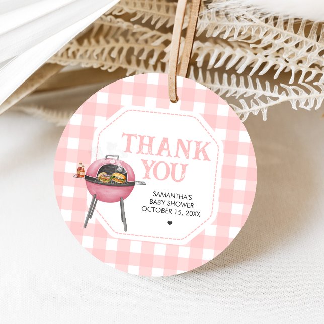 Pink Burger BBQ Baby Shower Gåvor Etiketter (Bun and Burgers Baby Shower Favor Tags)