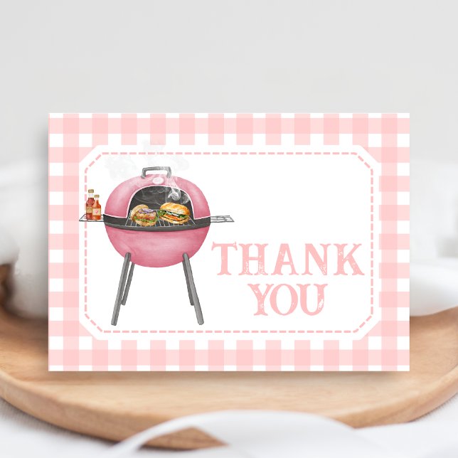 Pink Burger BBQ Baby Shower Tack Kort (Bun and Burgers Baby Shower Thank you Card)