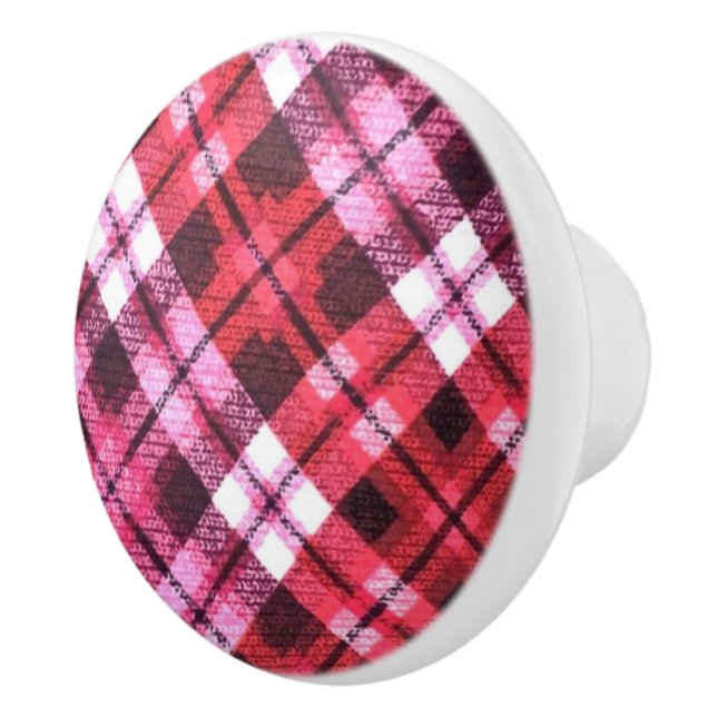 Pink Burgundy Diagonal Plaid Tartan Check Knopp (Höger)