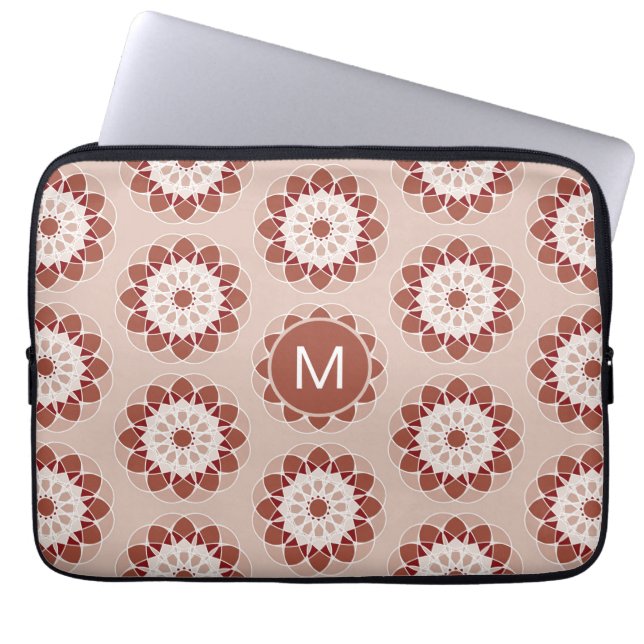 Pink Burgundy Floral Mandala Pattern Monogram Laptop Fodral (Framsidan)