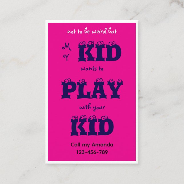 Pink Business Kid's Playdate Card Visitkort (Framsida)