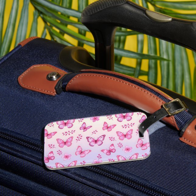 Pink butterflies and flowers pattern bagagebricka (Framsida Insitu 3)
