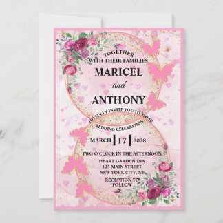 Pink Butterflies Wedding Invitation Inbjudningar
