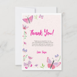 Pink Butterfly Birthday Thank You Card Tack Kort