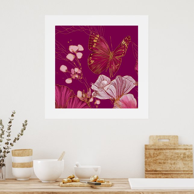 Pink Butterfly collection square poster (Kök)