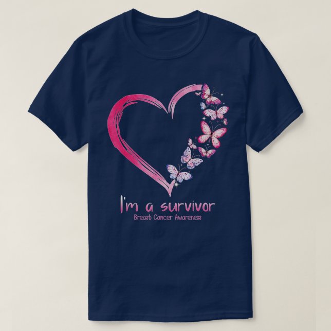 Pink Butterfly Heart I'm A Survivor Breast Cancer  T Shirt (Design framsida)
