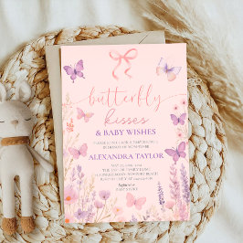 pink Butterfly Kisses ribbon bow baby shower Inbjudningar