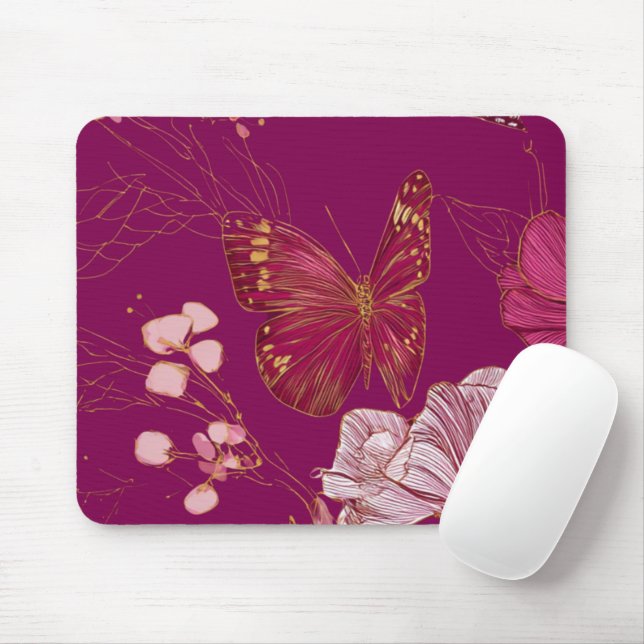 Pink Butterfly Mousepad Musmatta (Med mus)