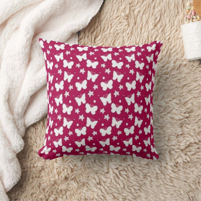 Pink Butterfly Pattern Throw Pillow Kudde (Filt)
