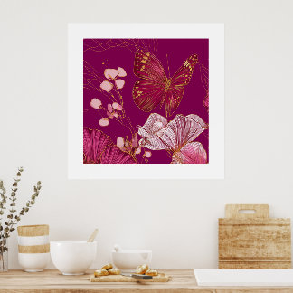 Pink Butterfly samling fyrkantig poster