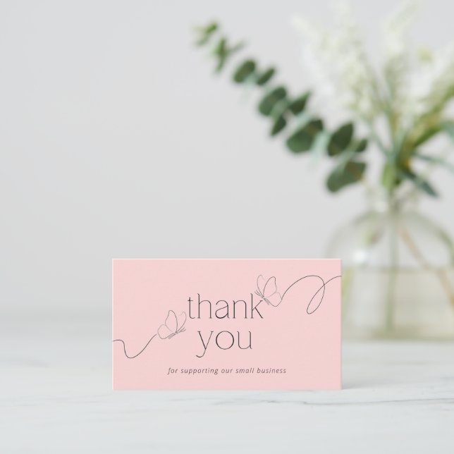 Pink Butterfly Thank You Card Small Business Visitkort (Stående Fram)