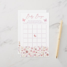 Pink Butterfly Wildflowers Baby Shower Bingo Game
