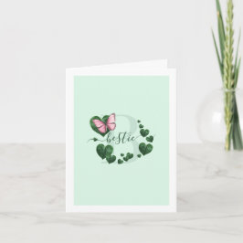 Pink Butterfly with Heart Leaves Bestie Card Kort