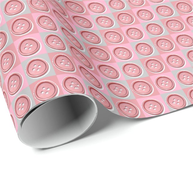 Pink Button Checked Pattern Presentpapper (Rullad Hörn)