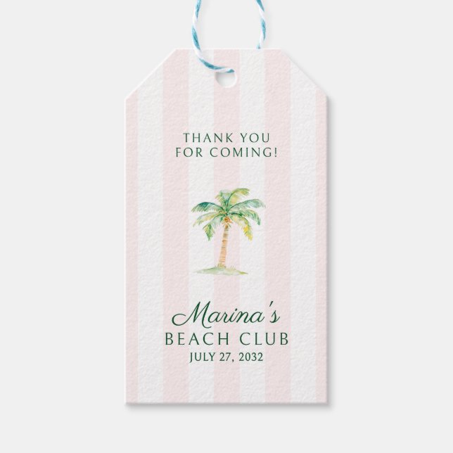 Pink Cabana Stripes Palm Beach Club Thank You Presentetikett (Framsidan)