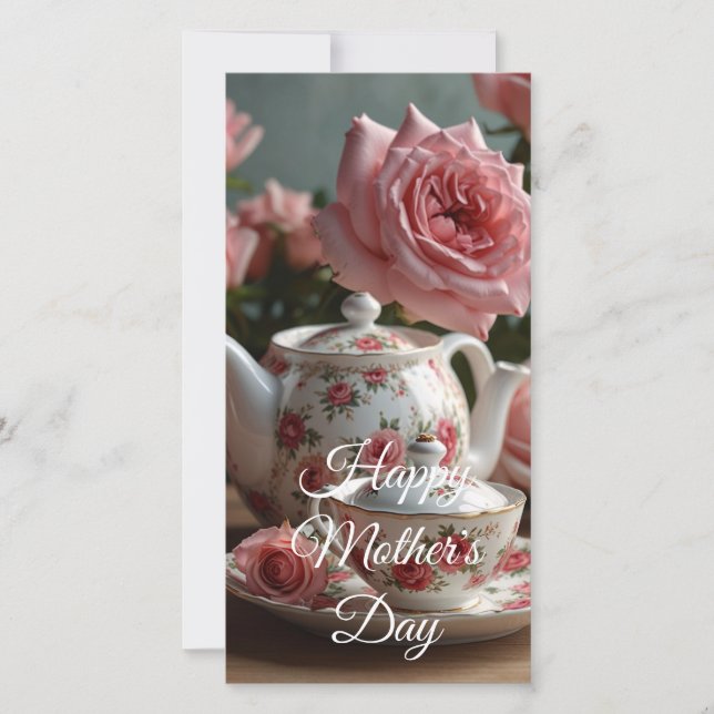 Pink Cabbage Rose Tea  Julkort (Framsida)