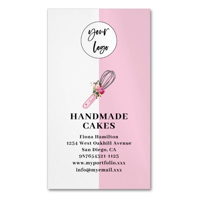 Pink Cake Pastry Chef Bakery Business Card Magnet (Framsida vertikal)
