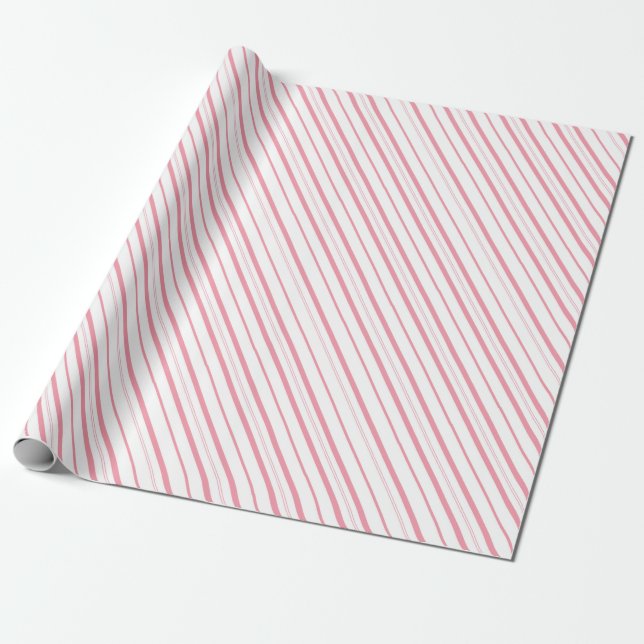 Pink Candy Cane Stripes - Small Stripes Presentpapper (Utrullad)