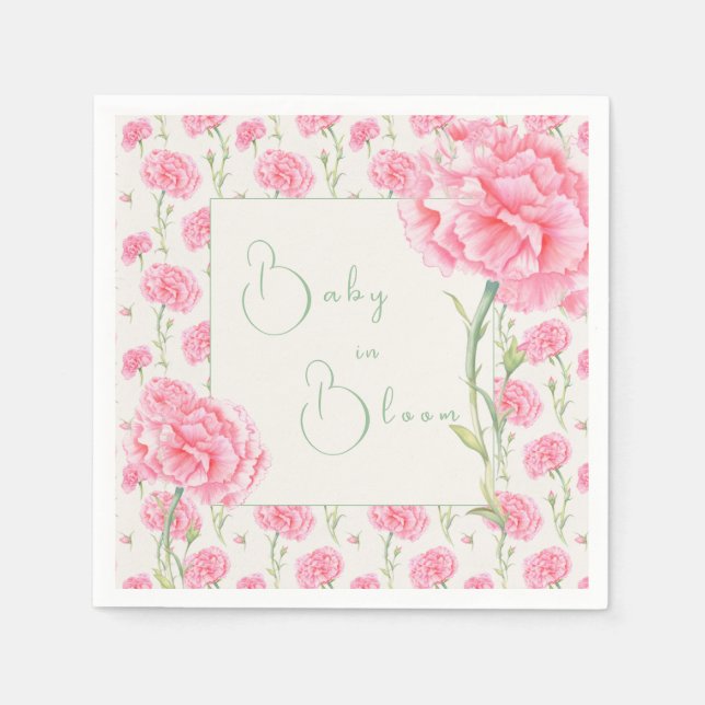 Pink Carnation Baby in Bloom Baby Shower  Pappersservett (Framsidan)