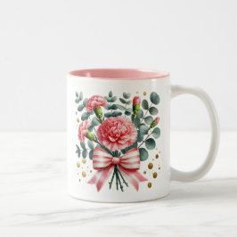 Pink Carnation Floral Mug, Flower Coffee Cup Två-Tonad Mugg