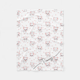 Pink Cartoon Cat Pattern with Stars and Pet Name Fleecefilt
