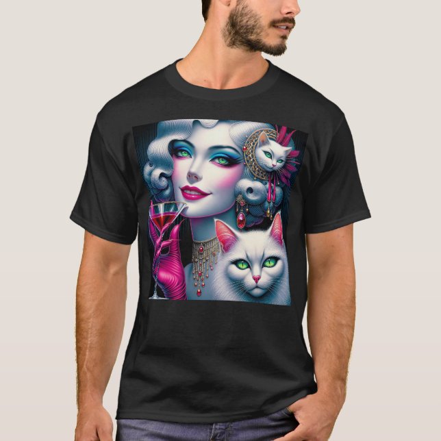 Pink Cat Lady T Shirt (Framsida)
