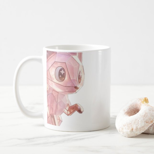 Pink cat printed mug kaffemugg (Med munk)
