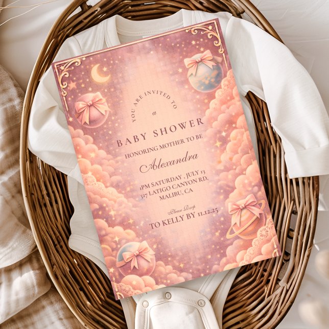 Pink Celestial Bows Clouds Baby Shower Inbjudningar (Skapare uppladdad)