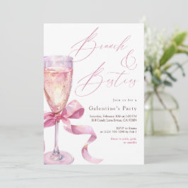 Pink Champagne Bow Brunch & Besties Galentine’s  Inbjudningar