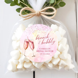 Pink Champagne Brunch och Bubbly Bröllopsfest Runt Klistermärke