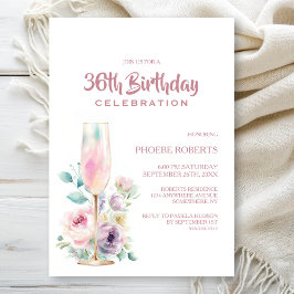 Pink Champagne Floral Any Age Birthday Party Inbjudningar