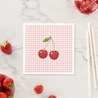 Pink Checked Paper Plates with Cherries Pappersservett