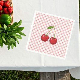 Pink Checked Paper Plates with Cherries Pappersservett