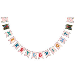Pink Checkerboard Merry & Bright Bunting Banner Vimplar