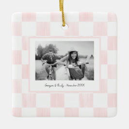 Pink Checkerboard Personalized Photo Julgransprydnad Keramik