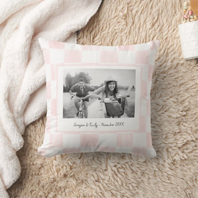 Pink Checkerboard Personalized Photo Kudde (Filt)