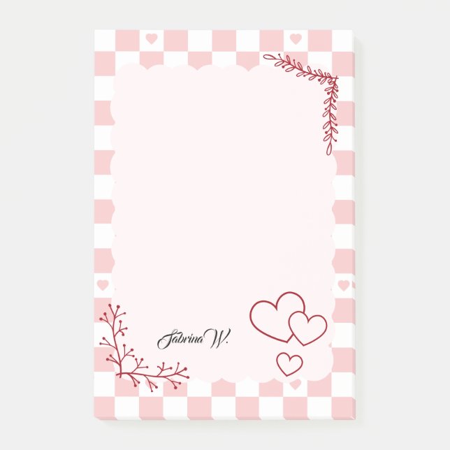 Pink Checkered Pattern Background Notes Post-it Block (Framsida)