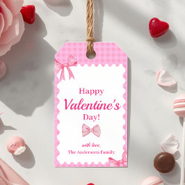 Pink Checkered Valentine Gift Tag Bow & Ribbon Presentetikett