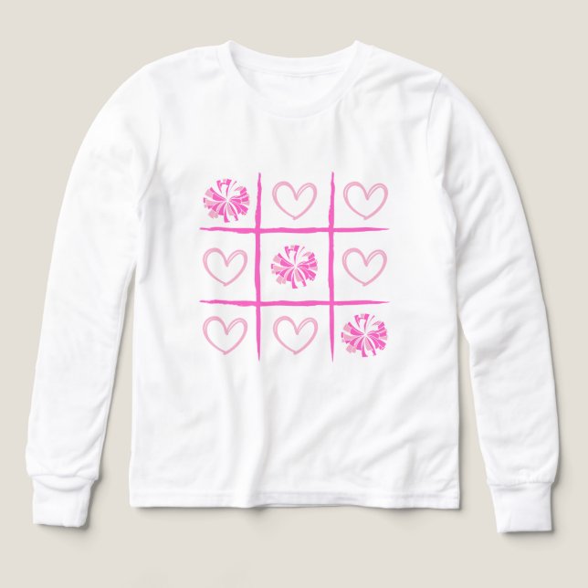 Pink Cheer Tic-Tac-Toe Valentine's Day Shirt  T Shirt (Design framsida)
