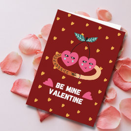 Pink Cherries Be Mine Valentine's Day Photo Custom Kort