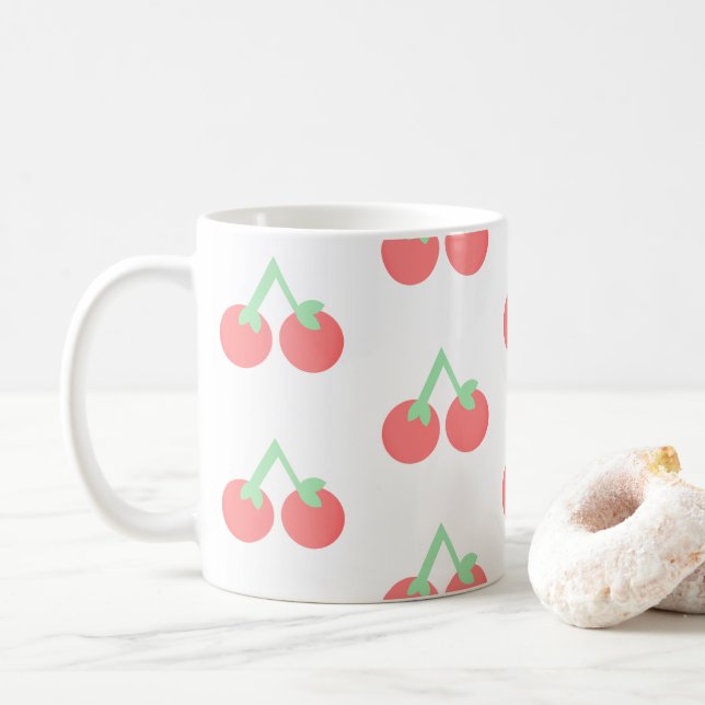 Pink Cherries Pattern Kaffemugg (Med munk)