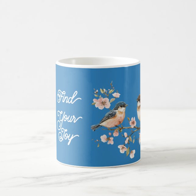 Pink Cherry Blossom Flowers Joy Blue Birds Kaffemugg (Center)