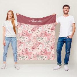 Pink cherry blossom Personalized Fleecefilt